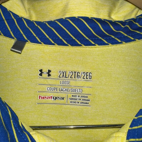 Under Armour Mens Active Top sz 2XL Yellow Loose Fit Polo Breathable Stretch - Picture 2 of 7